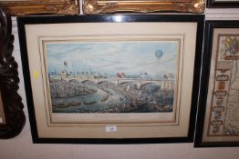 A framed coloured print 