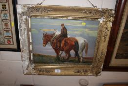 After Harry Becker, oil study of work horses conta