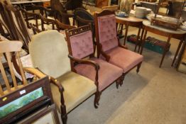 Two pink upholstered nursing chairs and an upholst