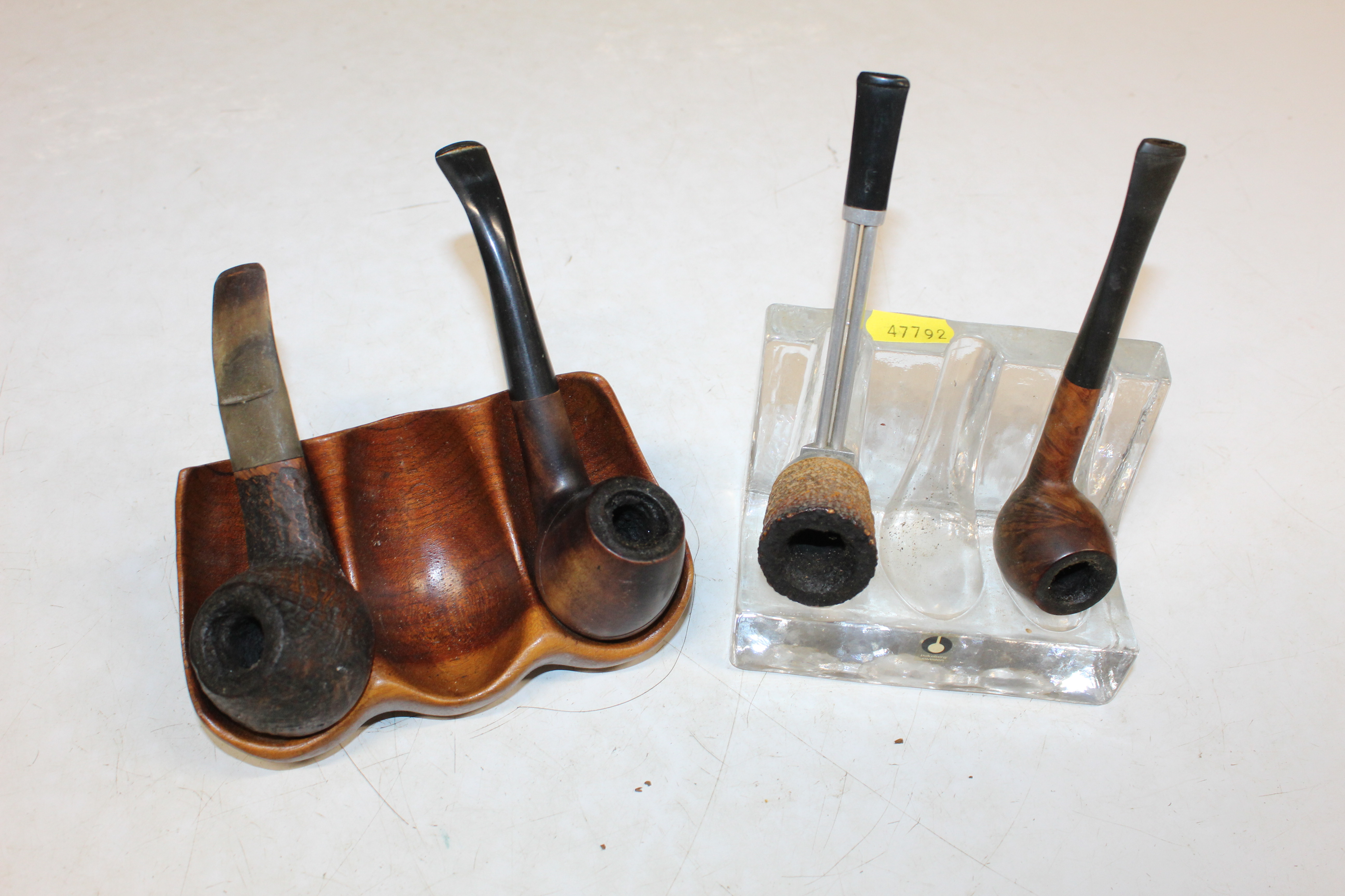 A Pukeberg Sweden glass pipe rest; a carved wooden - Image 2 of 11