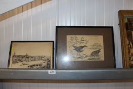 G. M. Patterson, study depicting birds, together with a framed etching of London river