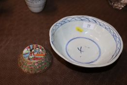 A Canton ginger jar lid together with an oriental decorated bowl