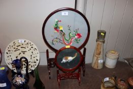 Two Chinese Sushi double sided silk and wooden scr