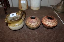 A pair of Bernard Rooke vases and a Studio pottery