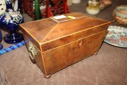 A Georgian sarcophagus shaped mahogany tea caddy AF