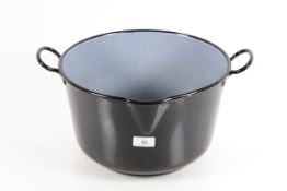 A large (approx. 4 gallon) heavy steel enamelled boiling pot with twin handles