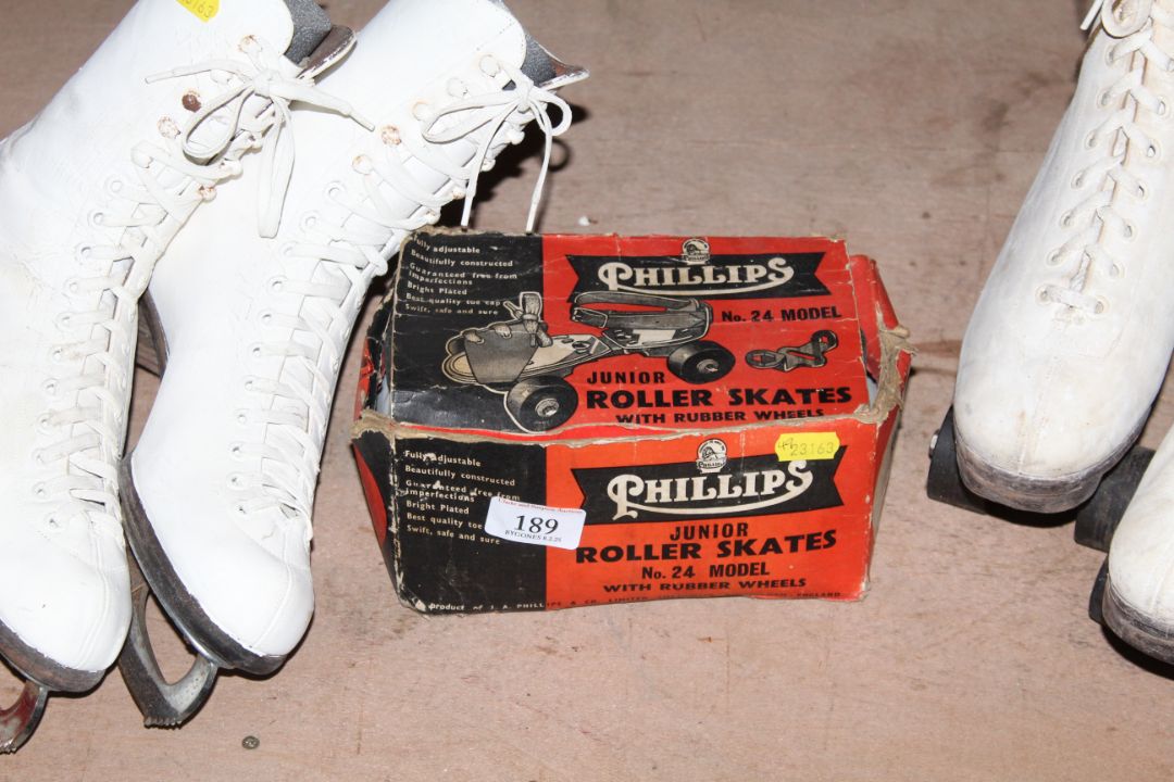 A pair of early ladies roller skates, a pair of early ladies ice skates and a box of child's strap - Image 2 of 2