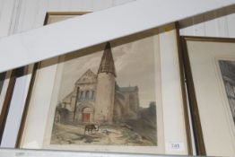 A pencil signed print of 'Eglise de Bury, Picardie' having Boon Gallery label verso
