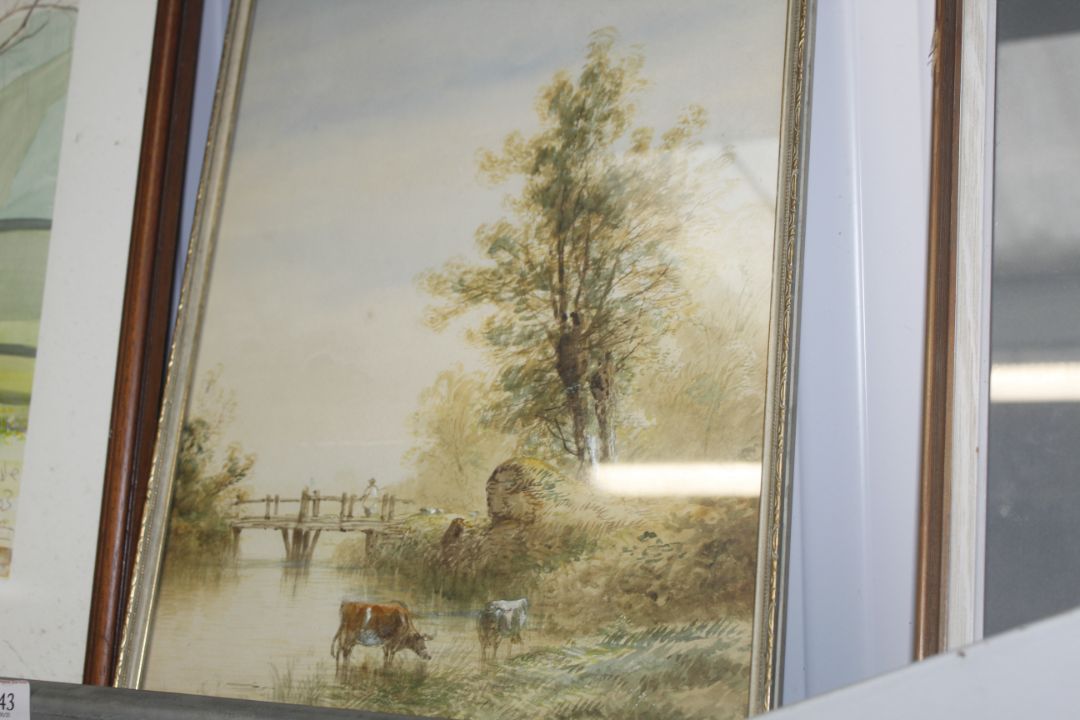 A Vincent, watercolour study depicting cows in the lake, together with a framed and glazed - Image 2 of 2