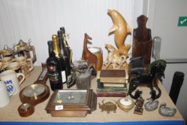 An oak cased barometer, a bottle of Taylors port, three bottles of champagne, a glass ornament in