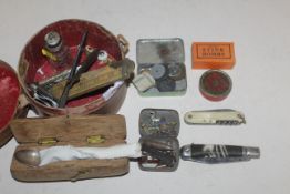 A silver teaspoon contained in wooden case, a glass pepper shaker having silver lid, a quantity of