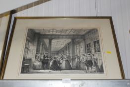 J Nash, gilt framed black and white print, 'Gallary Hatfield, Herts'