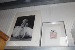 Two framed and glazed posters, one of Marilyn Monroe