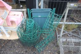 A metal framed, folding garden chair and a quantit