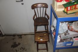 An oak stool, together with a child's spindle back