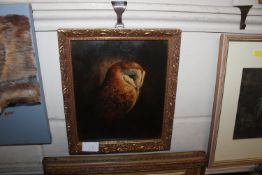An unsigned oil on board depicting a barn owl
