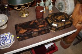 A Chinese lacquered and gilt decorated box and a J