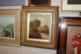Christopher Mark Maskell oil on board depicting a thatched cottage by a river