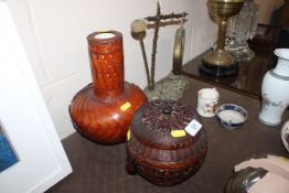 Two wicker covered Japanese vases