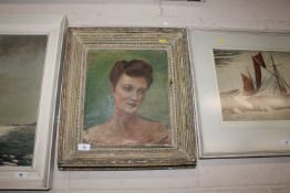 A gilt framed oil on canvas portrait study of a la