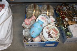 A box of various sundry items to include lampshade