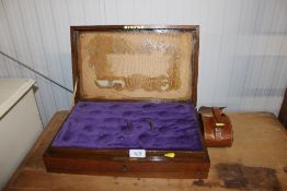 An oak coin collectors cabinet together with a lea