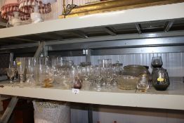 A collection of various table glass ware