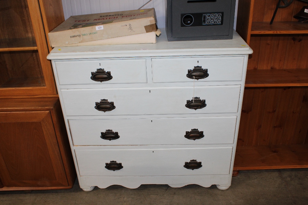 A painted pine chest fitted two short over three l