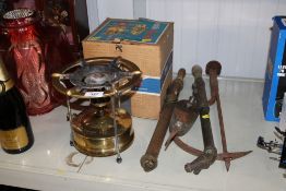 A Hipolito primus stove together with various tool