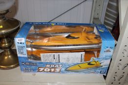 A radio controlled racing boat