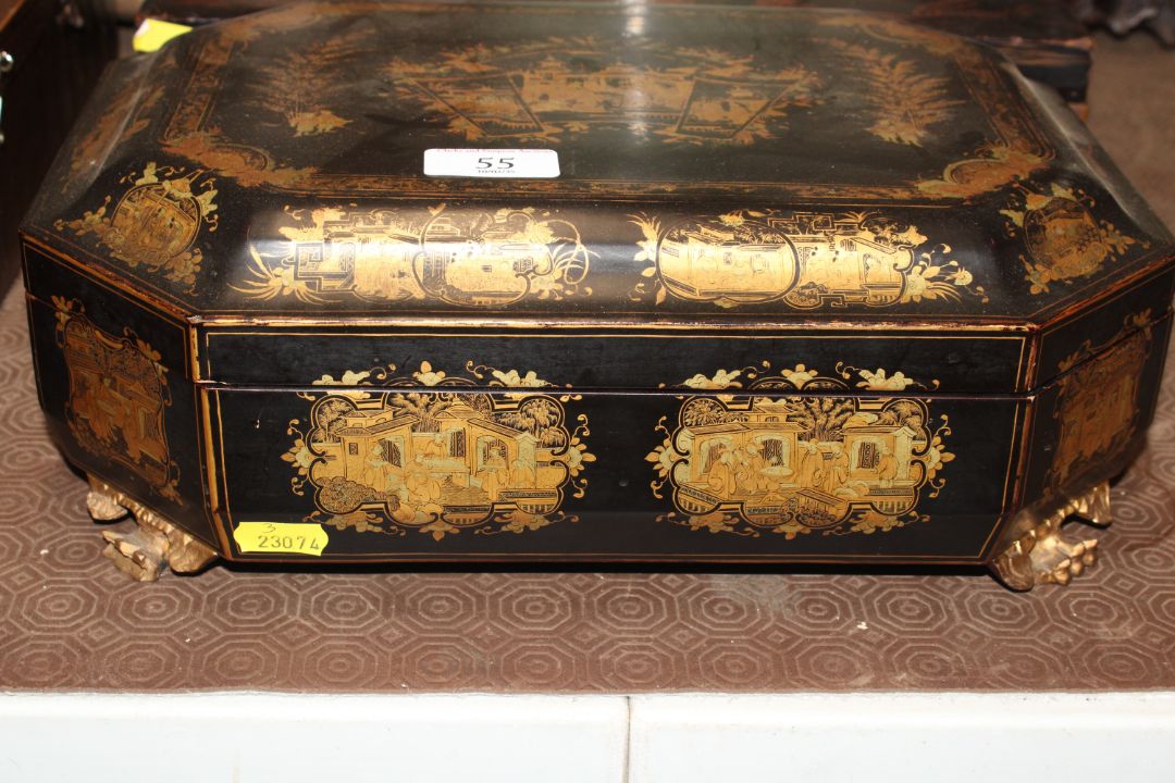Two oriental lacquered and gilt decorated boxes - Image 3 of 14