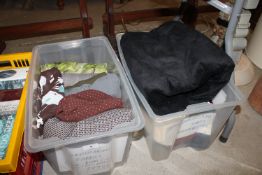 Two boxes of dress making fabrics