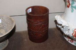 A Chinese bamboo brush pot