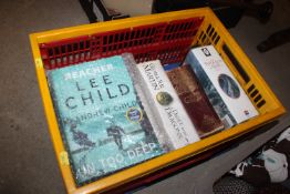 A box of books containing signed Lee Child, Mrs Be