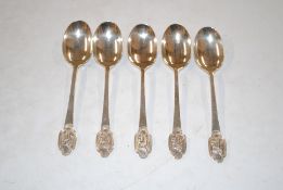 Five silver lawn bowls related teaspoons, approx.
