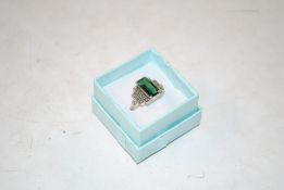 A vintage sterling silver marcasite and green ston