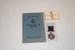 RAF Long service medal in box with certificate of
