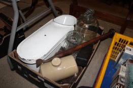 A box of various miscellaneous items including gla
