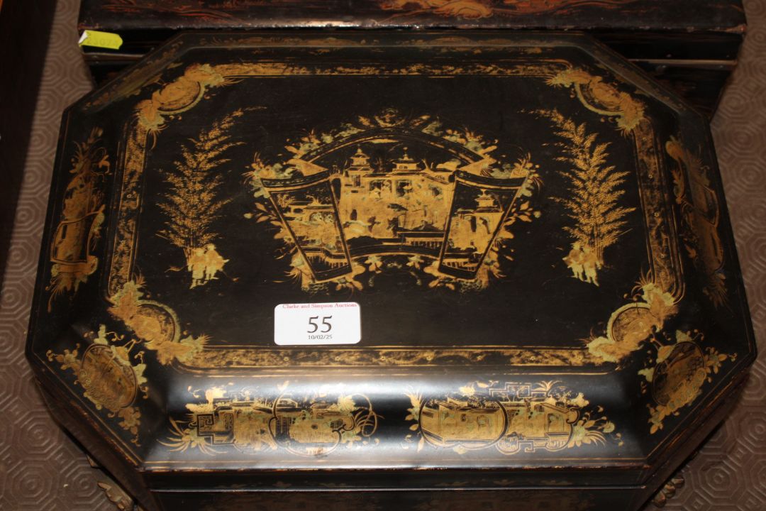 Two oriental lacquered and gilt decorated boxes - Image 2 of 14