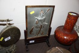 A Royal Selangor pewter kwan kung plaque on stand