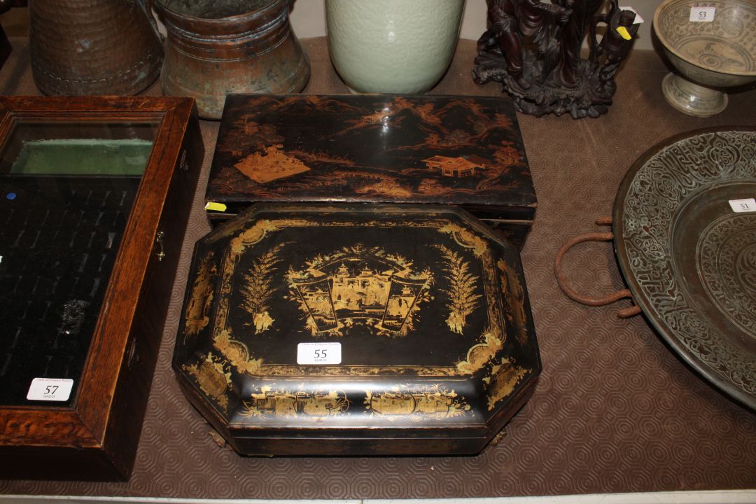 Two oriental lacquered and gilt decorated boxes - Image 1 of 14