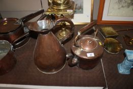 A copper one gallon measure and a copper & brass k