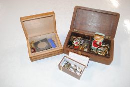 Two wooden boxes and contents of various costume j