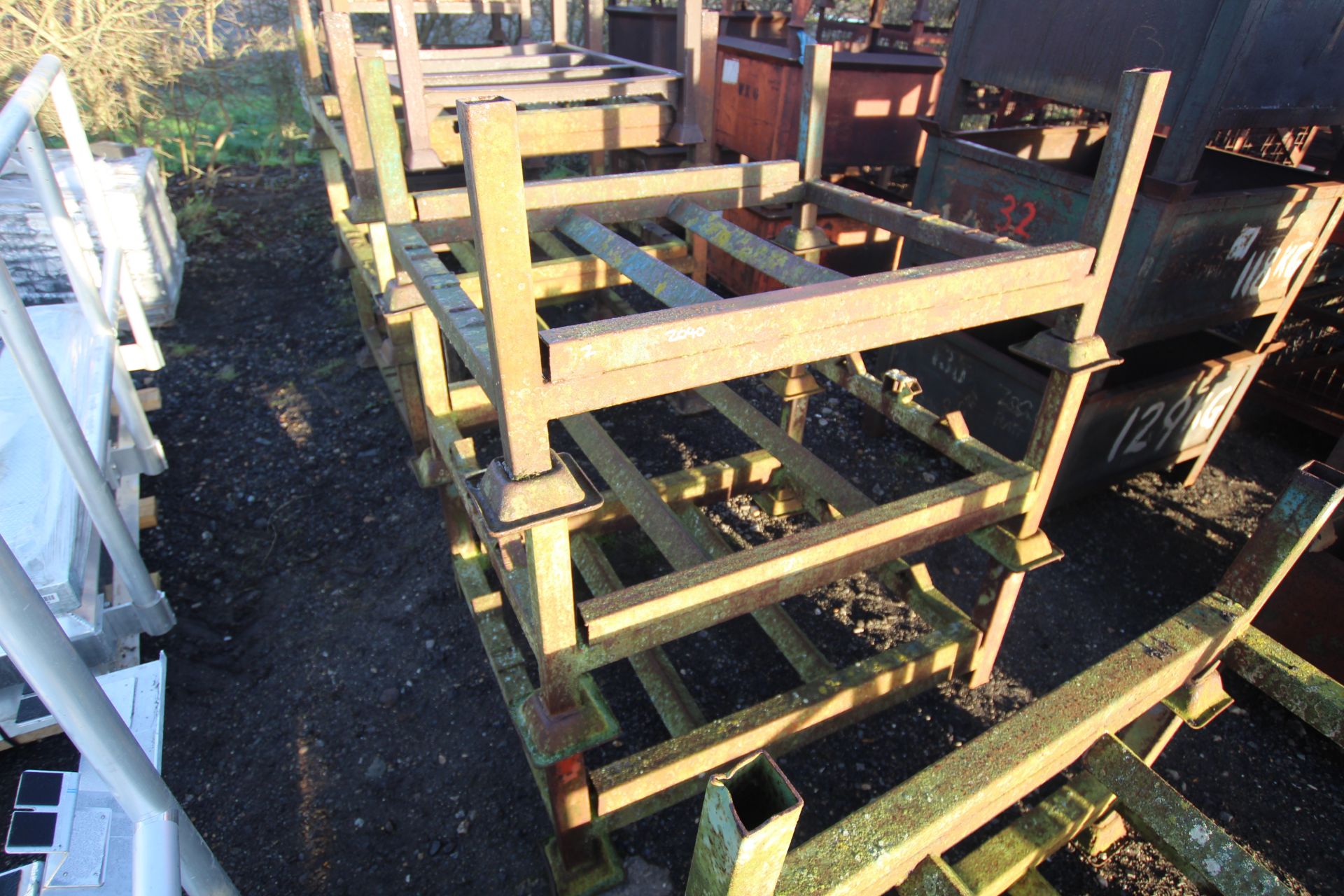 3x open metal stillages, approx. 39" deep x 47" wide x 21" high. V