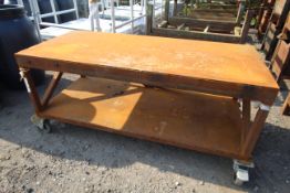 Metal two tier workshop trolley on wheeled base, approx. 32