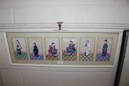 Six Chinese watercolour on rice paper, figure stud