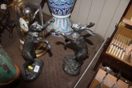 Julia Hulme, two cast bronzed figures 'Boxing Hare