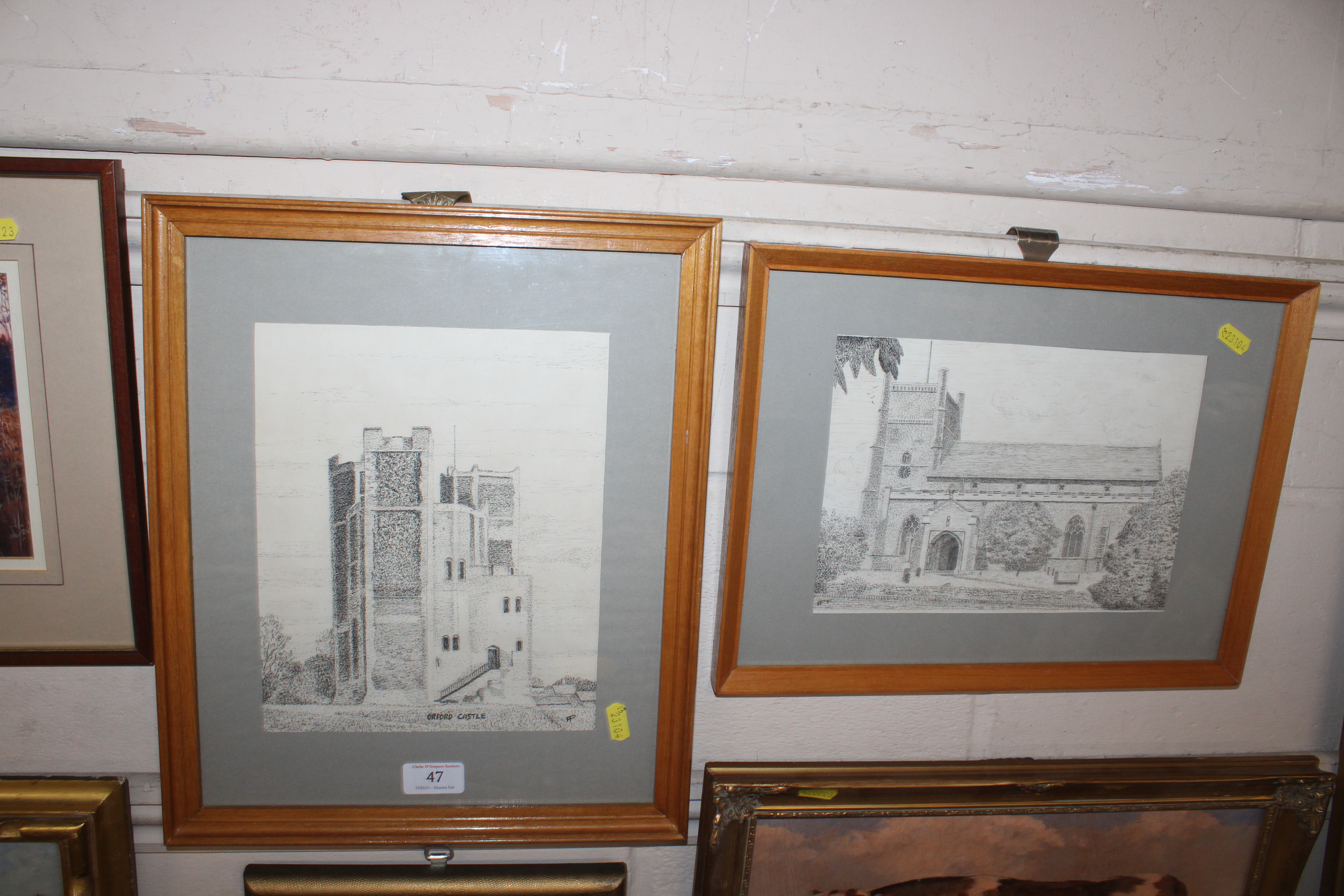Pen and ink study of Orford Castle and Orford Chur
