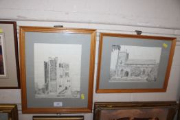 Pen and ink study of Orford Castle and Orford Chur