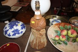 A Bernard Rooke pottery table lamp with raised lea